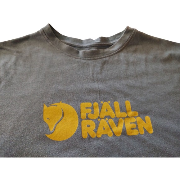Fjallraven Logo Tee Shirt Dawn Blue with Yellow Logo Womens Extra Large SEE - Picture 1 of 9